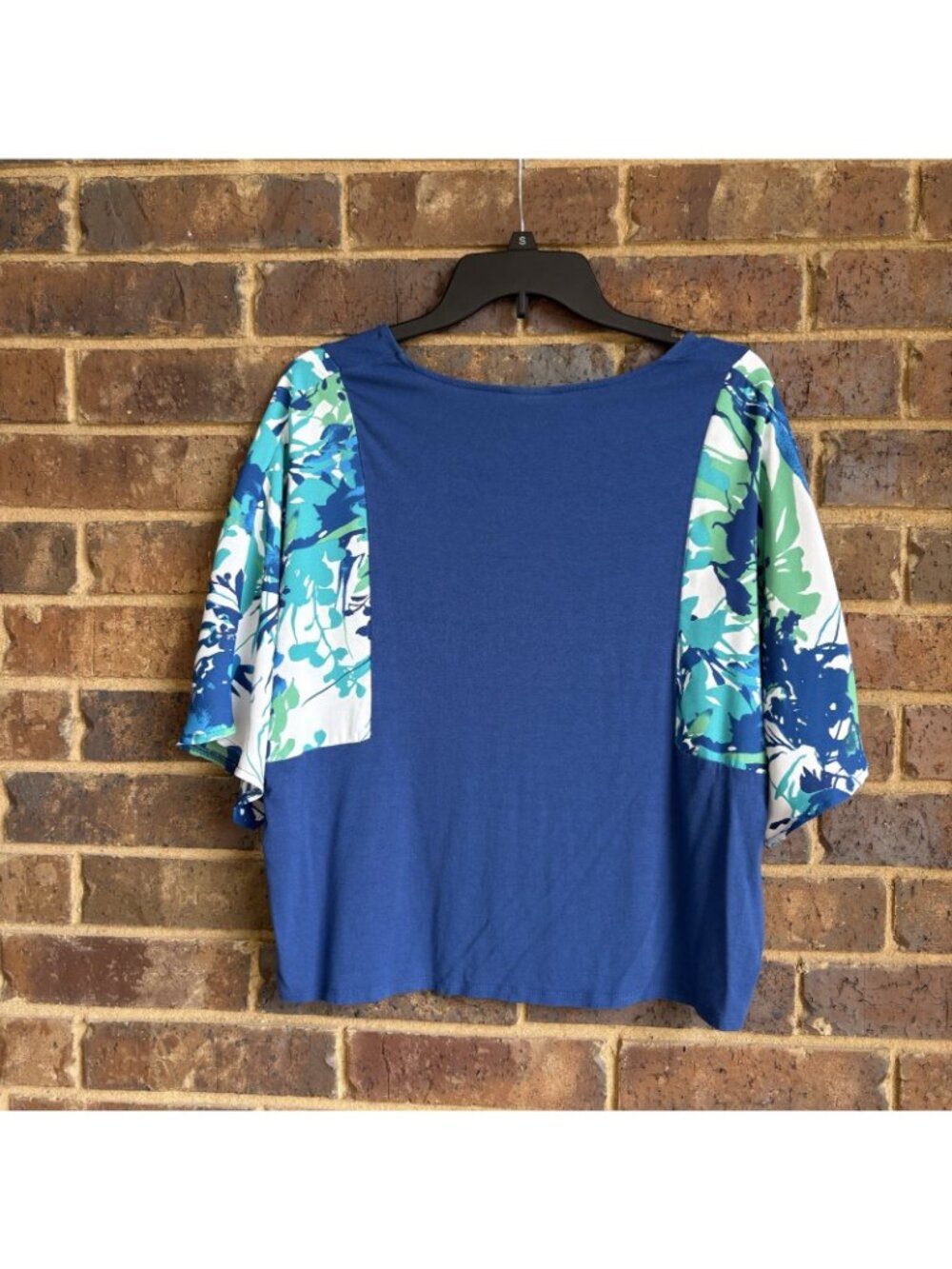 Chicos Blouse Women's Blue Abstract Pullover Fun Sleeves Size 1 - Picture 2 of 5